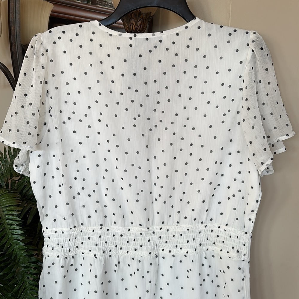 Abercrombie & Fitch White & Black Polka Dot Button Up V-Neck Dress Sheer Lined - Picture 11 of 15